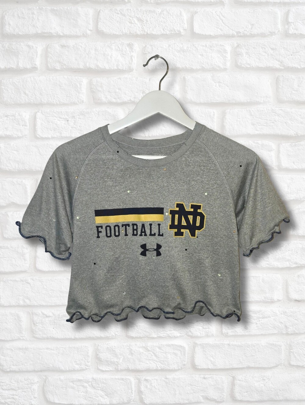 Notre Dame Ruffle Crop Top W/Rhinestones
